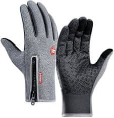 Camerazar Pánské zateplené dotykové rukavice pro zimu, šedá barva, velikost XL, materiál polyester a guma