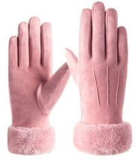 Camerazar Dámské zimní rukavice Soft Touch, růžové, polyester, 23.5 cm