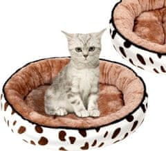 Camerazar Kulatý pelíšek pro psy a kočky z měkkého plyše, voděodolný, průměr 50 cm, krémová barva s hnědými skvrnami