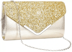 Camerazar Elegantní večerní kabelka přes rameno, zlatý brokát, syntetická kůže, 24x14x6 cm