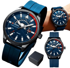 Camerazar Sportovní pánské hodinky CURREN s modrým ciferníkem, nerezovou ocelí a gumovým řemínkem