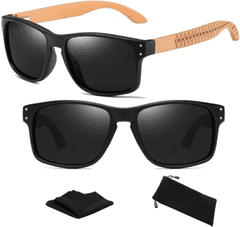 Camerazar Pánské klasické polarizační sluneční brýle - černé, plast a bambus, UV filtr 400 kat. 3
