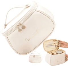 Camerazar Prostorná kosmetická taška z bílé ekokůže s uchem, 21x14x14 cm