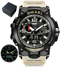 Camerazar Digitální vodotěsné pánské LED hodinky Smael s nárazuvzdorným designem, silikonovým řemínkem v barvě khaki a černým kovovým pouzdrem