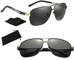 Camerazar Pánské polarizační sluneční brýle Pilot, retro styl, zlatý kov/plast, UV 400 ochrana