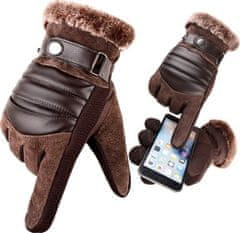 Camerazar Pánské zimní kožené rukavice s dotykovou funkcí, hnědé, univerzální velikost, materiál: 40% ekokůže a 60% polyester