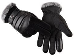 Camerazar Pánské zimní rukavice na dotek, hnědé, kombinace polyesteru a ekokůže, univerzální velikost