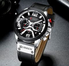 Camerazar Pánské hodinky CURREN s chronografem, černé a stříbrné, s řemínkem z přírodní kůže a vodotěsností WR 30