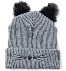 Camerazar Dámská zimní čepice s kočičíma ušima, tmavě šedá, akrylové vlákno, univerzální velikost