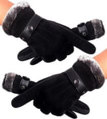Camerazar Pánské zimní dotykové rukavice, černé semišové, univerzální velikost