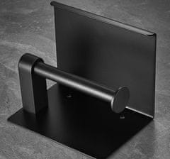 Camerazar Nástěnný držák toaletního papíru s policí, černý, nerezová ocel, 14x9x7.5 cm