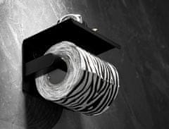 Camerazar Nástěnný držák toaletního papíru s policí, černý, nerezová ocel, 14x9x7.5 cm