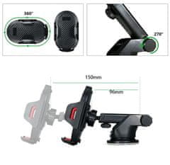 Camerazar Teleskopický držák telefonu do auta, černý, pro smartphony 4-7,5", s otáčením 360°