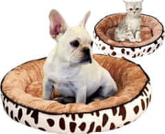 Camerazar Kulatý pelíšek pro psy a kočky z měkkého plyše, voděodolný, průměr 50 cm, krémová barva s hnědými skvrnami
