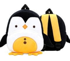 Camerazar Plyšový dětský batoh s tučňákem, černobílý, polyester, 26x24x10 cm