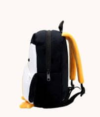 Camerazar Plyšový dětský batoh s tučňákem, černobílý, polyester, 26x24x10 cm