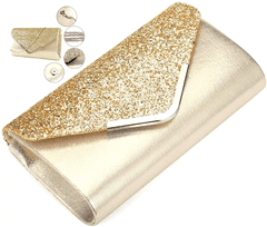 Camerazar Elegantní večerní kabelka přes rameno, zlatý brokát, syntetická kůže, 24x14x6 cm