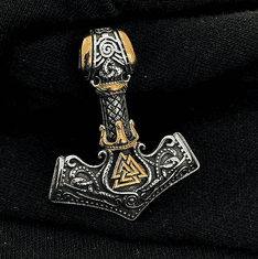 Camerazar Pánský náhrdelník s kladivem Thor Mjolnir, stříbrno-zlatá barva, chirurgická ocel