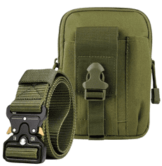 Camerazar Vodotěsné ledvinové pouzdro s taktickým opaskem, zelená barva, polyester, rozměry 12x17x4.5 cm