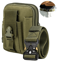 Camerazar Vodotěsné ledvinové pouzdro s taktickým opaskem, zelená barva, polyester, rozměry 12x17x4.5 cm