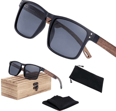 Camerazar Pánské sluneční brýle s polarizací, bambusové a plastové rámy, černá barva