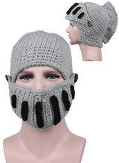 Camerazar Pánská zimní čepice s maskou v designu římského gladiátorského helmu, šedá, elastický polyester
