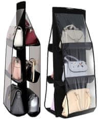 Camerazar Organizér na kabelky do šatníku, černý nylon, 89x35 cm, s kovovým závěsem