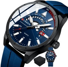 Camerazar Sportovní pánské hodinky CURREN s modrým ciferníkem, nerezovou ocelí a gumovým řemínkem