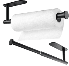 Camerazar Teleskopický věšák na ručníky a papírové produkty, černý, nerezová ocel, 38.3x7x14.5 cm