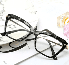 Camerazar Elegantní černé brýle typu Cat Eye s antireflexními čočkami, polykarbonát/plast/kov, 143x134x45 mm