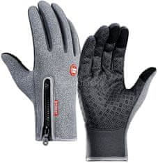 Camerazar Pánské zateplené dotykové rukavice pro zimu, šedé, polyester a guma, velikost XL