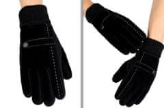 Camerazar Pánské zimní semišové rukavice Touch, černé, ekokůže a polyester, univerzální velikost