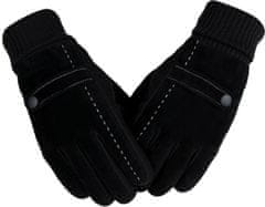 Camerazar Pánské zimní semišové rukavice Touch, černé, ekokůže a polyester, univerzální velikost