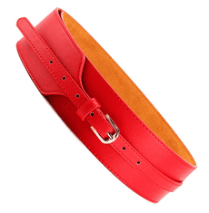 Camerazar Široký dámský korzetový pásek z ekologické kůže, zlatá spona, červená barva