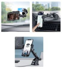 Camerazar Teleskopický držák do auta pro telefon, černý, s gumovou přísavkou a otáčením 360°