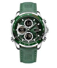 Camerazar Pánské tachometrické hodinky NAVIFORCE s koženým řemínkem, zelené, vodotěsné WR30