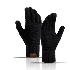 Camerazar Pánské zimní teplé dotykové rukavice s pleteným vzorem, černá, akrylová příze, univerzální velikost