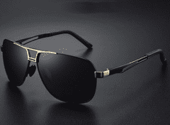 Camerazar Pánské polarizační sluneční brýle Pilot, retro styl, zlatý kov/plast, UV 400 ochrana