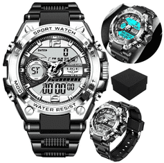 Camerazar Pánské digitální hodinky LIGE s LED osvětlením, vodotěsností WR50 a silikonovým řemínkem