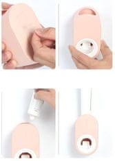 Camerazar Nástěnný držák zubních kartáčků s dávkovačem pasty, růžový, odolný plast, 15x7x7.9 cm