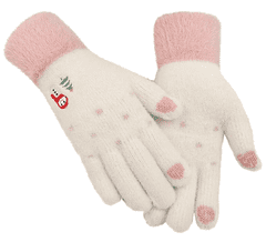 Camerazar Dámské zimní rukavice s vánoční výšivkou, bílá/krémová, akrylová příze, univerzální velikost