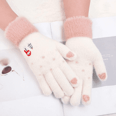 Camerazar Dámské zimní rukavice s vánoční výšivkou, bílá/krémová, akrylová příze, univerzální velikost
