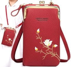 Camerazar Dámská kabelka na mobil s mini peněženkou, červená, ekologická kůže, 18x11x5 cm