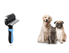 Camerazar Oboustranný hřeben na kadeře pro psy, protiskluzová gumová rukojeť, 18x12.5x4.5 cm
