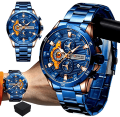 Camerazar Pánské náramkové hodinky CURREN s chronografem, modré, minerální sklo Hardlex