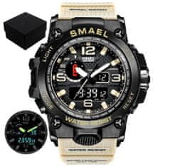 Camerazar Digitální vodotěsné pánské LED hodinky Smael s nárazuvzdorným designem, silikonovým řemínkem v barvě khaki a černým kovovým pouzdrem