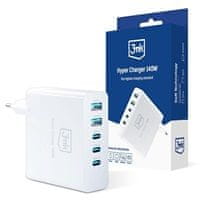 3MK síťová nabíječka - Hyper Charger 140W, GaN 3x USB-C (PD) / 2x USB, bílá