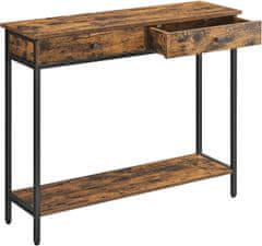 shumee Konzolový stolek, Předsíňový stolek, Odkládací stolek, Rozkládací stůl se 2 zásuvkami, Ocelový rám, Předsíň, Obývací pokoj, Průmyslový design, Vintage hnědá/černá LNT015B01