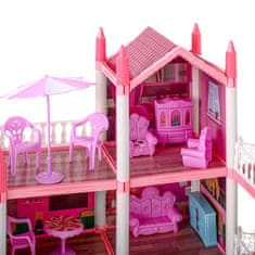 WOWO Růžový DIY Domeček pro Panenky s Nábytkem, 4 Úrovně, Výška 61 cm