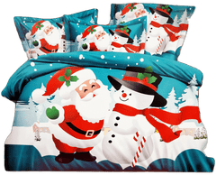 Vánoční 3D povlečení zelenomodré Santa a sněhulák